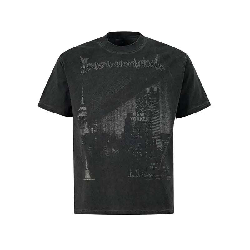 Urban architecture printing washing and making old short sleeves eprolo