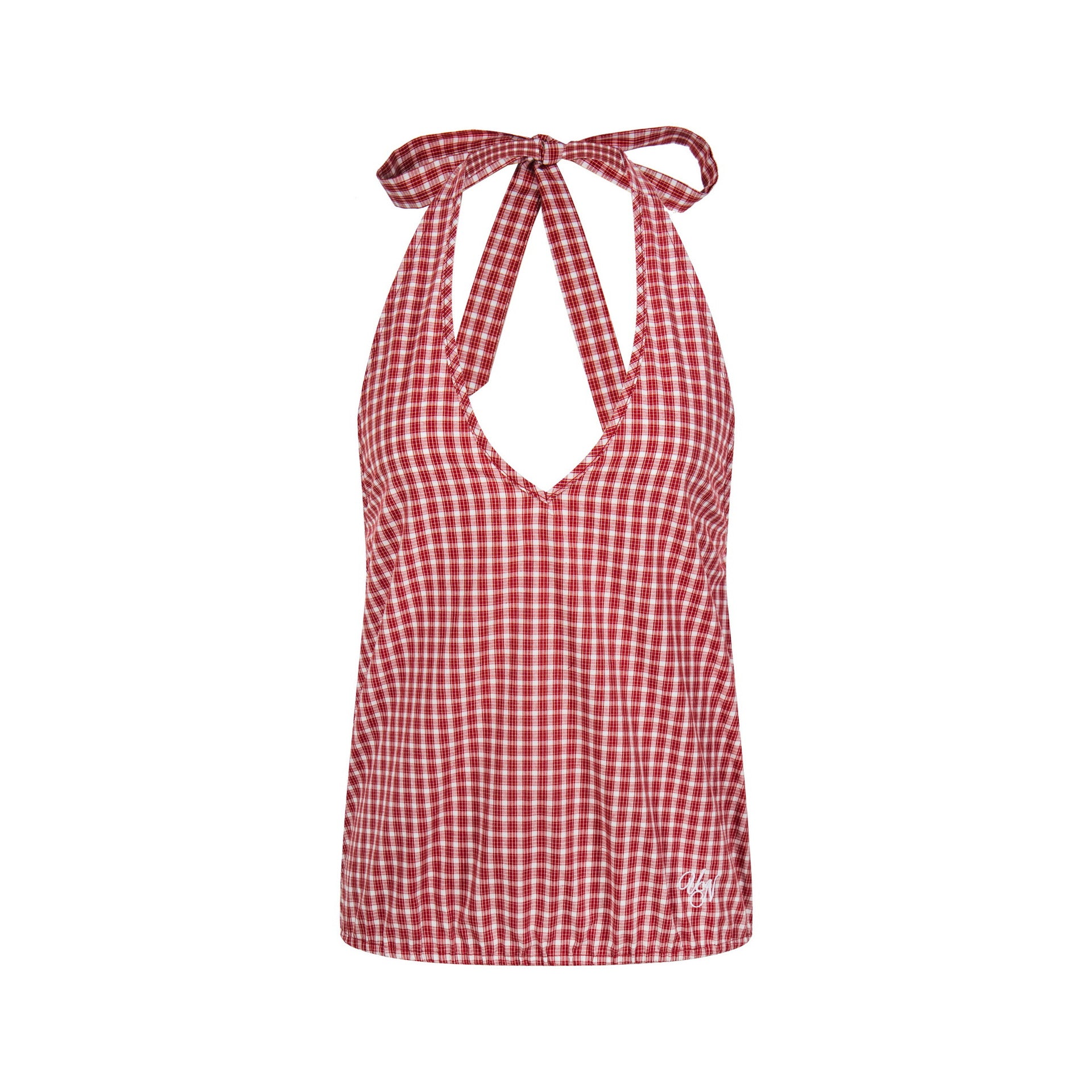 Checkered Slim Fit Sleeveless Casual Short Sleeve Bow Decorated T-Shirt eprolo