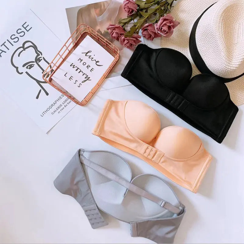 Oxygen bra for women without shoulder straps front buckle gathering anti slip invisible breathable wrapped bra eprolo