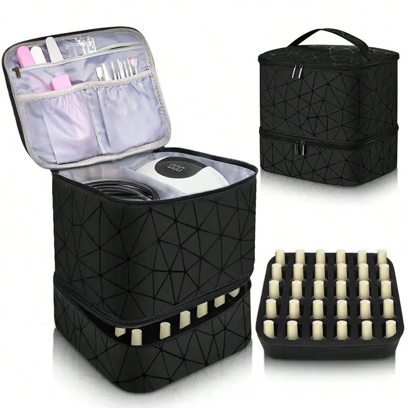 Portable 30-Compartment Nail Organizer Case with Polish & Oil Bags, All-in-One Manicure Tools & Cosmetic Storage Kit eprolo