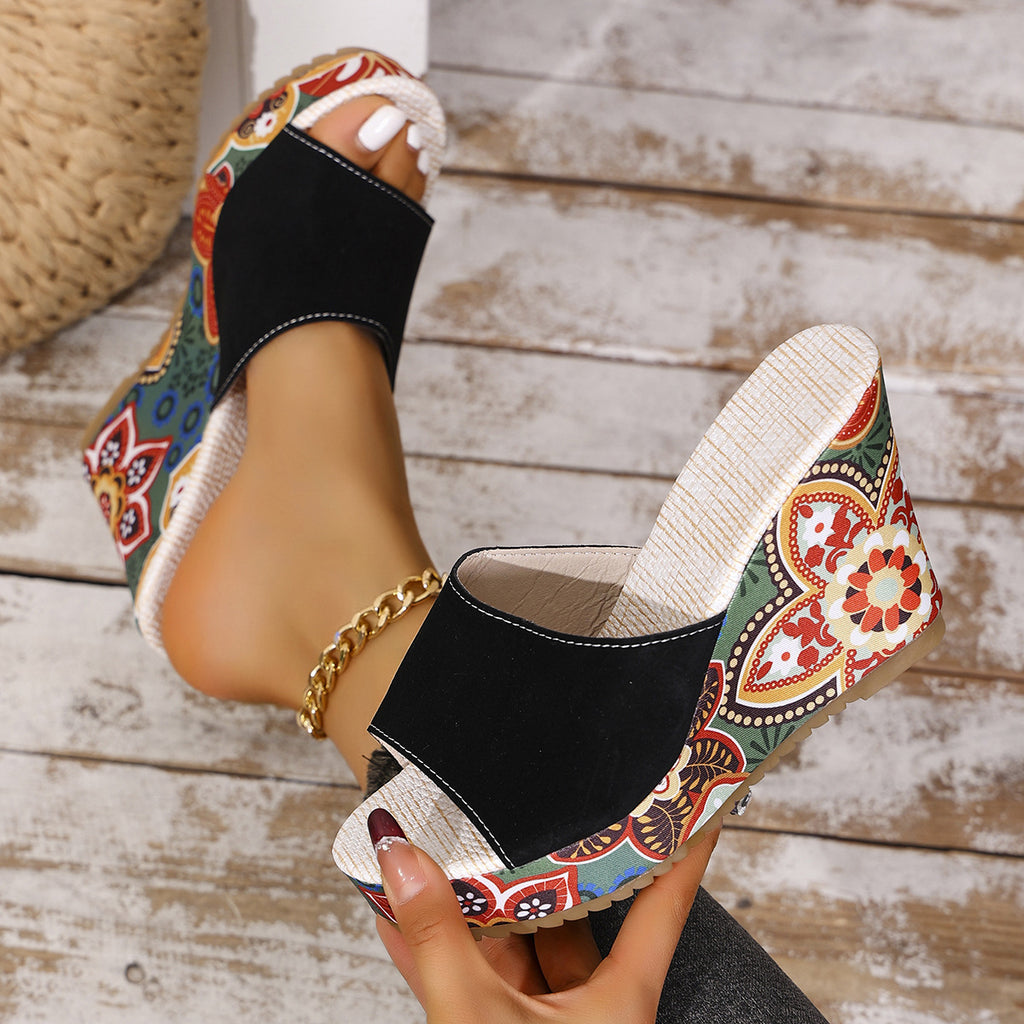 Slope heel thick sole fish mouth patterned high rise sandals eprolo