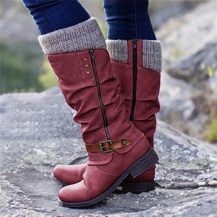 Thick heel side zipper yarn splicing women's boots eprolo