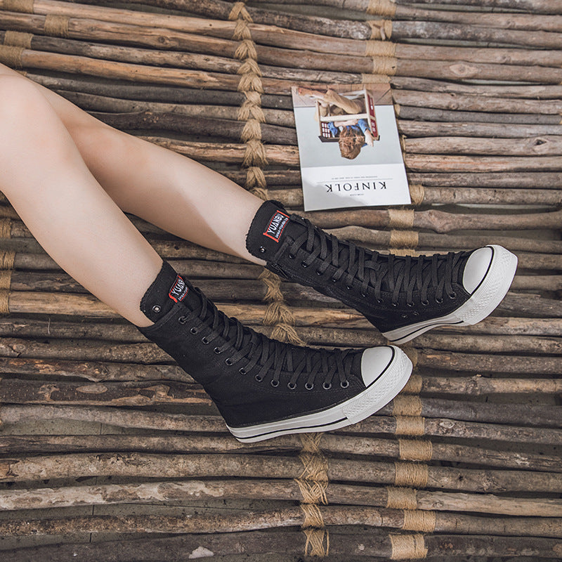 Canvas Shoes with Front Lace-Up and Side Zipper, Women's Sneakers eprolo