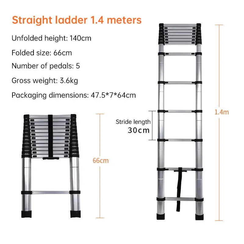 Heavy-Duty Stainless Steel Telescoping Ladder, 2.6-6.3M (8.5-20.7ft) 330lb Load, Anti-Slip Lock, for Home/RV/Attic, Room Decor eprolo