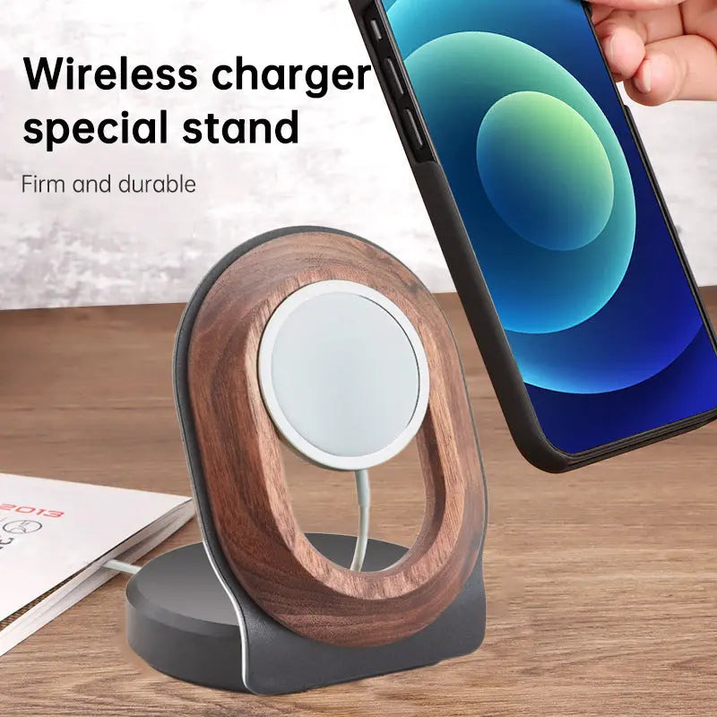 Wooden Desk Shelf Accessories Walnut Wireless Magnetic Charger Wireless Charging Stand For Magsafe eprolo