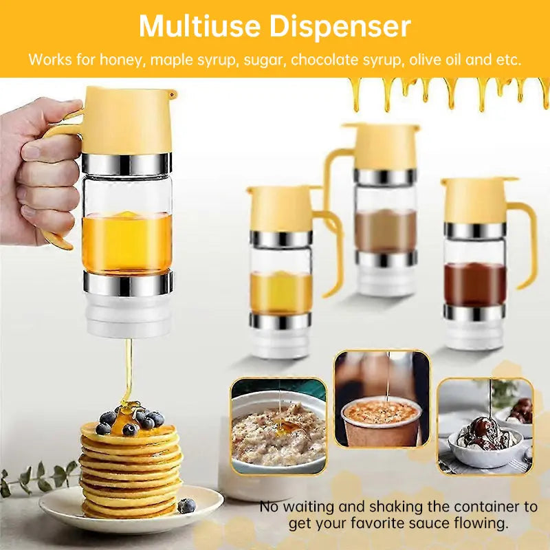 300ml Durable Glass Honey Dispenser with Handle, Transparent, Drip-Proof Press Pump for Bread, Honey Pot eprolo