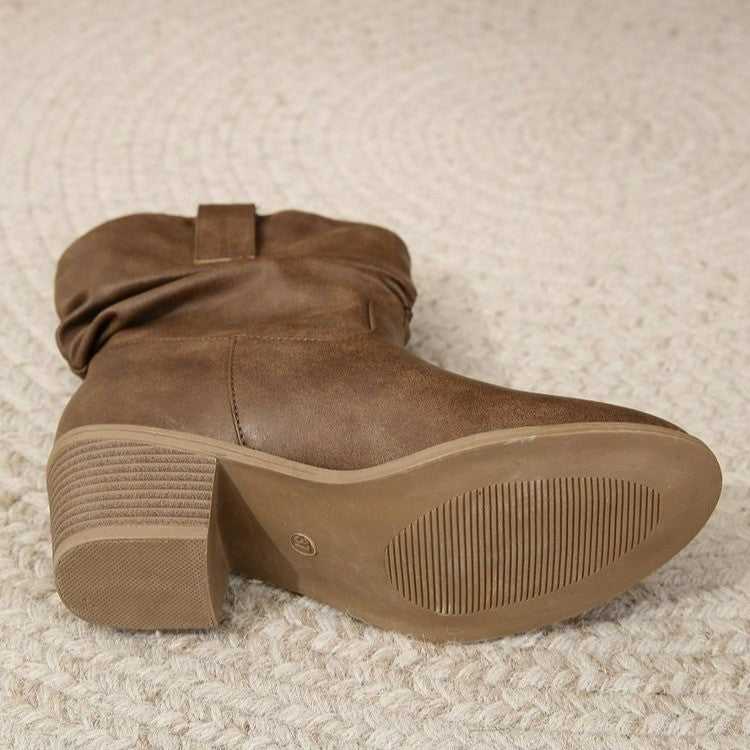 Middle heel boots with pleats middle tube stacked boots with tassels eprolo