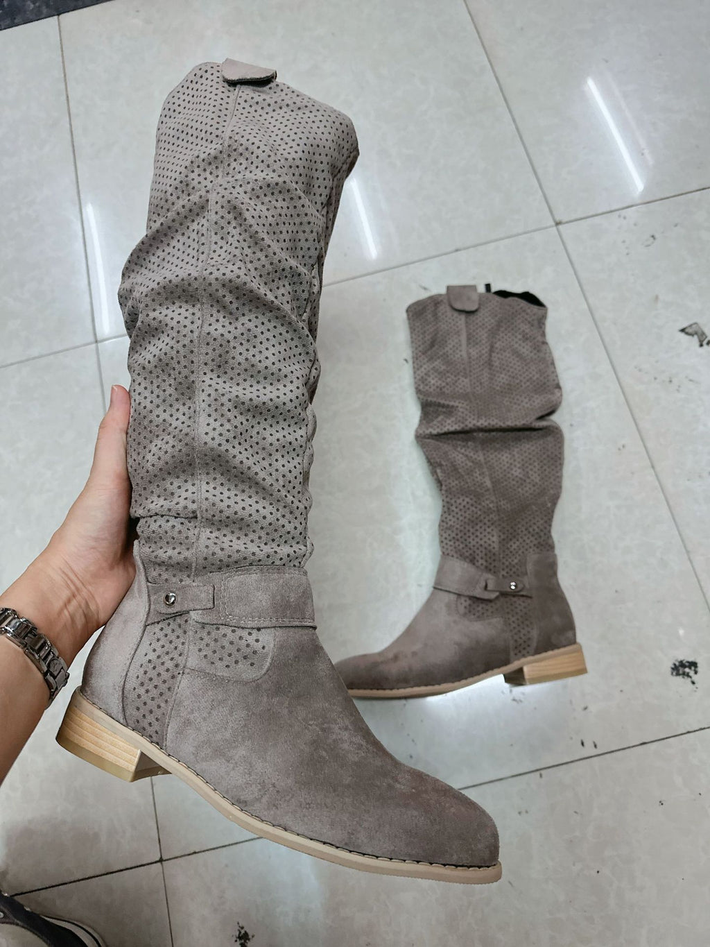 Casual low heel side zipper burned flower high top women's boots eprolo