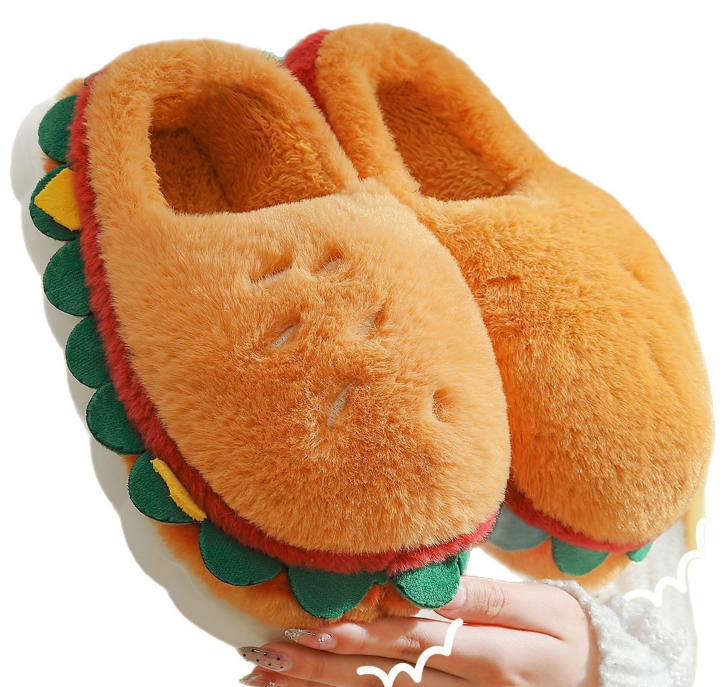 Cartoon Hamburger Cotton Shoes Women Winter New Cute Outdoor Wear Warm Home Slip-Resistant Fleece-Lined Thick Soft Sole Cotton Slippers eprolo
