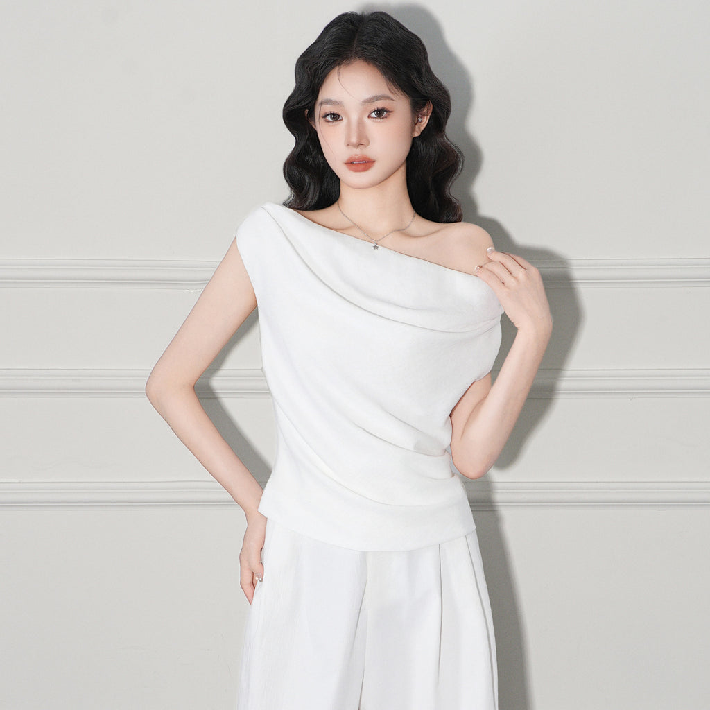 Pure Desire One-Shoulder Sleeveless T-Shirt for Women, Slim-Fitting and Flattering Top eprolo