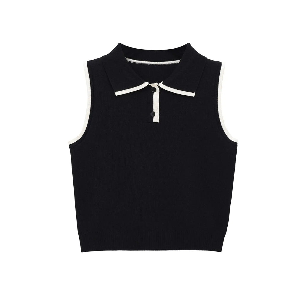 Chic Knit Sweater Crop Top with Turn-Down eprolo