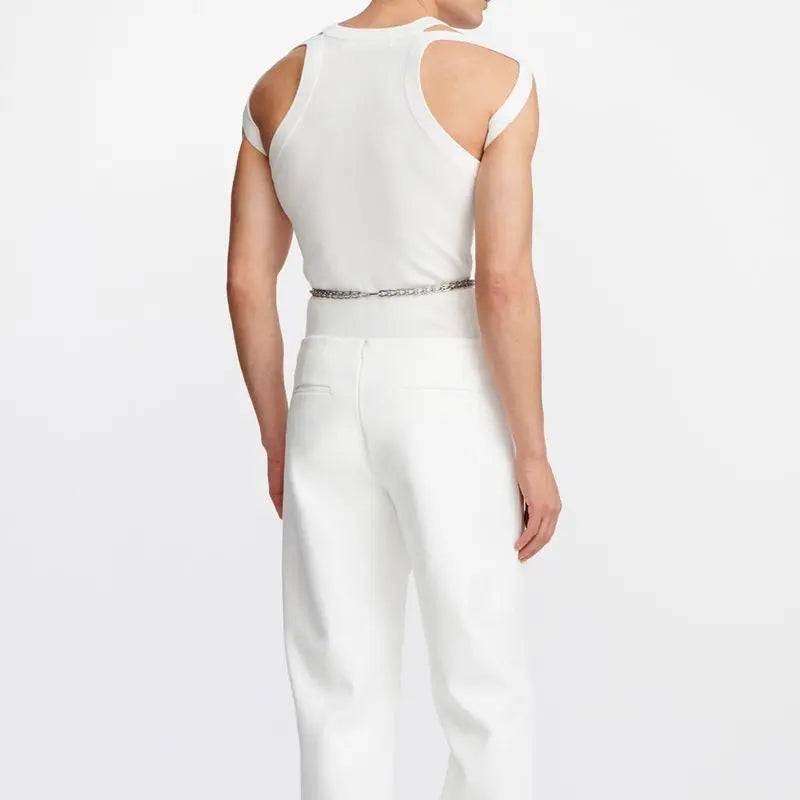 Individualist Strap Double-Strap Hollow Knit Vest Elastic Fitted Top, Unique Design Sense T-Shirt for Men eprolo