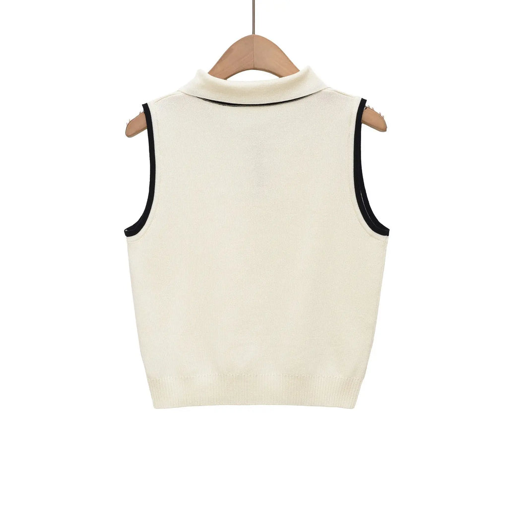 Chic Knit Sweater Crop Top with Turn-Down eprolo