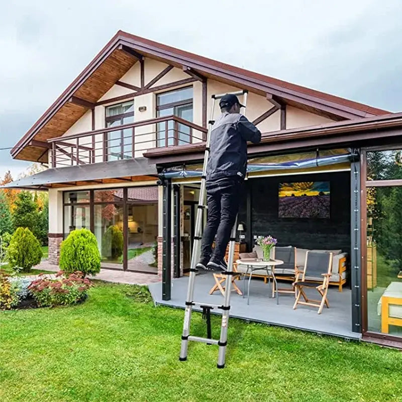 Heavy-Duty Stainless Steel Telescoping Ladder, 2.6-6.3M (8.5-20.7ft) 330lb Load, Anti-Slip Lock, for Home/RV/Attic, Room Decor eprolo
