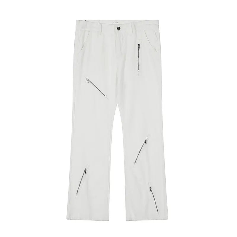 Cool Zipper Flared Denim Pants Casual Loose Slim Fit Trousers eprolo