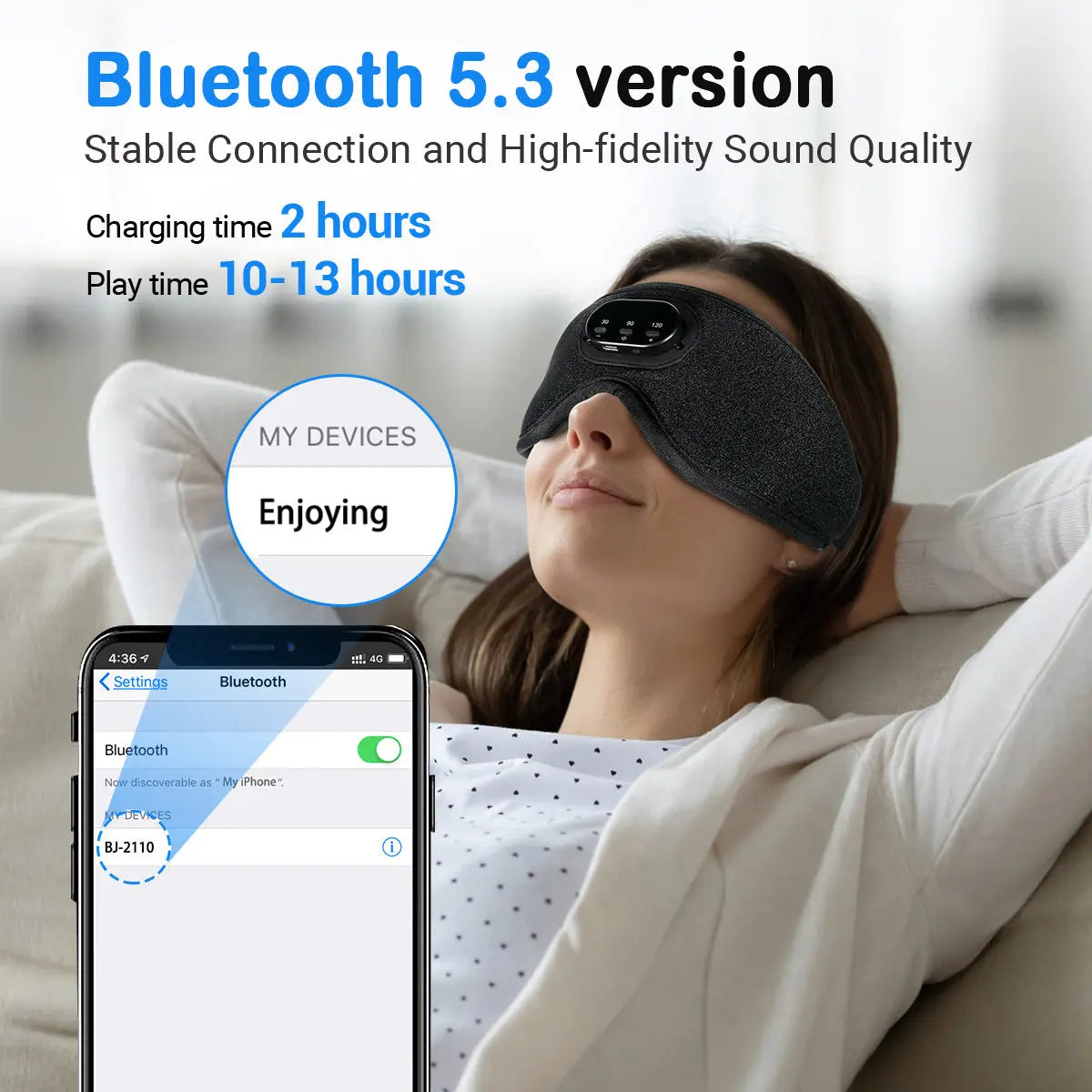 Bluetooth White Noise Milk Silk 3D Eye Socket Full Blackout Breathable Smart Music Sleep Mask eprolo
