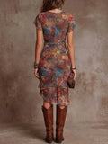 Printed V-neck waist cinching dress eprolo