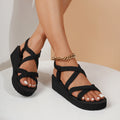 Women's wedge sandals thick sole velvet striped cross sandals eprolo