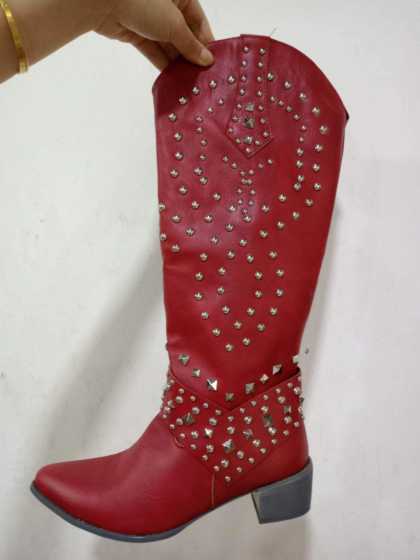 Riveted long boots thick heel middle heel riveted high heeled women's boots eprolo