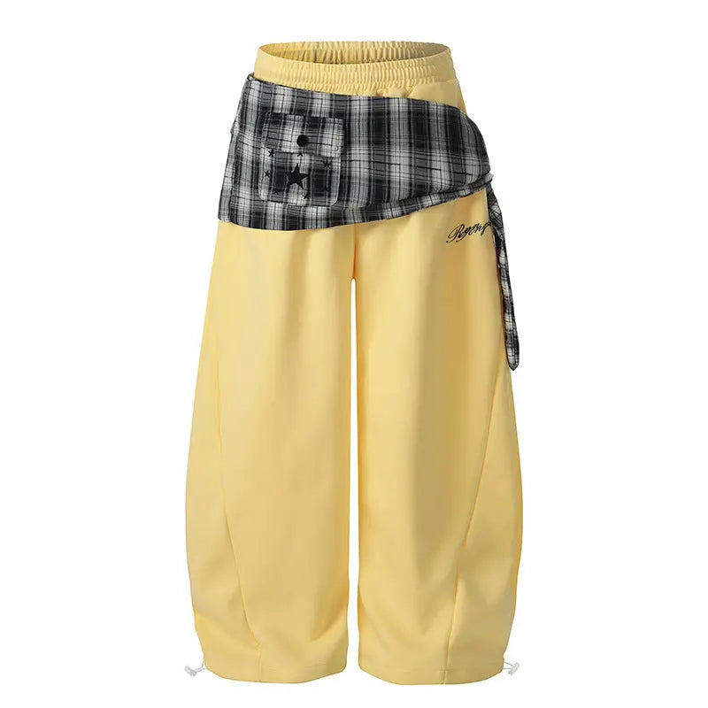 Star Plaid Tie-Waist Dagger Casual Pants Women Loose Dance Wide Leg Pants eprolo
