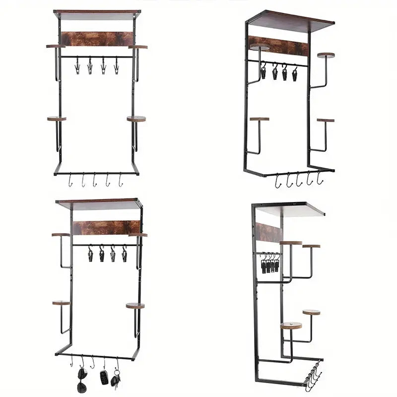 Wooden Motorcycle Helmet Wall Mount, 4 Hat Racks with 4 Helmet Hooks, Wall Display Storage for Bike Gear eprolo