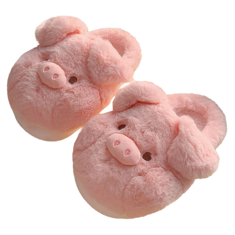 Winter Warm Soft Thick-Sole Furry Slippers for Women, Cute Pink Pig Cotton House Slippers eprolo