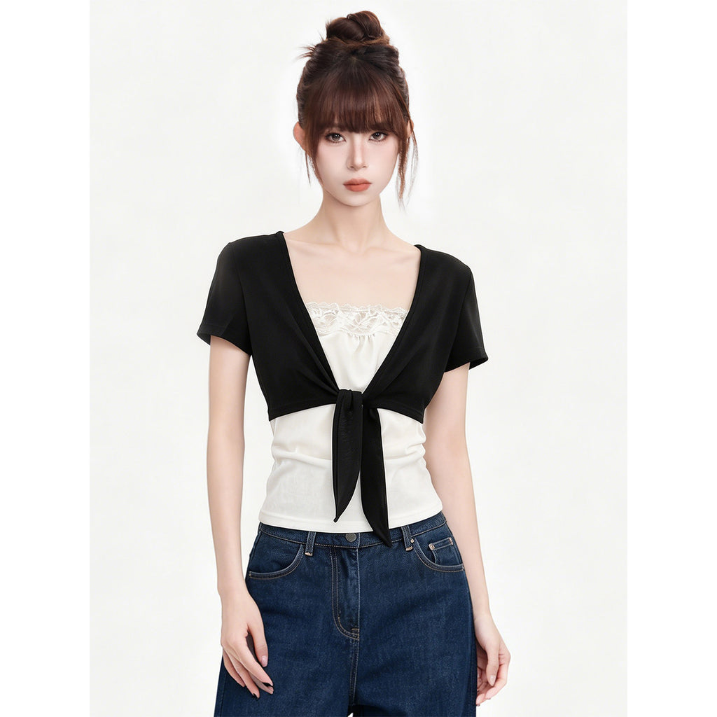Short Sleeve T-Shirt for Women  Tie-Up Slim Fit Top eprolo