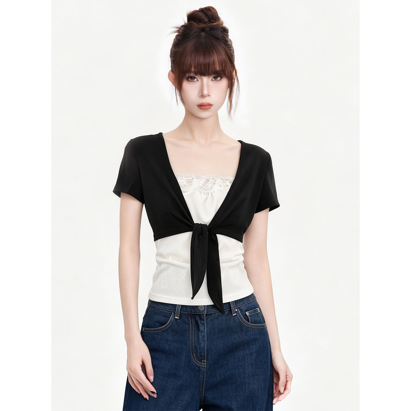 Short Sleeve T-Shirt for Women  Tie-Up Slim Fit Top eprolo