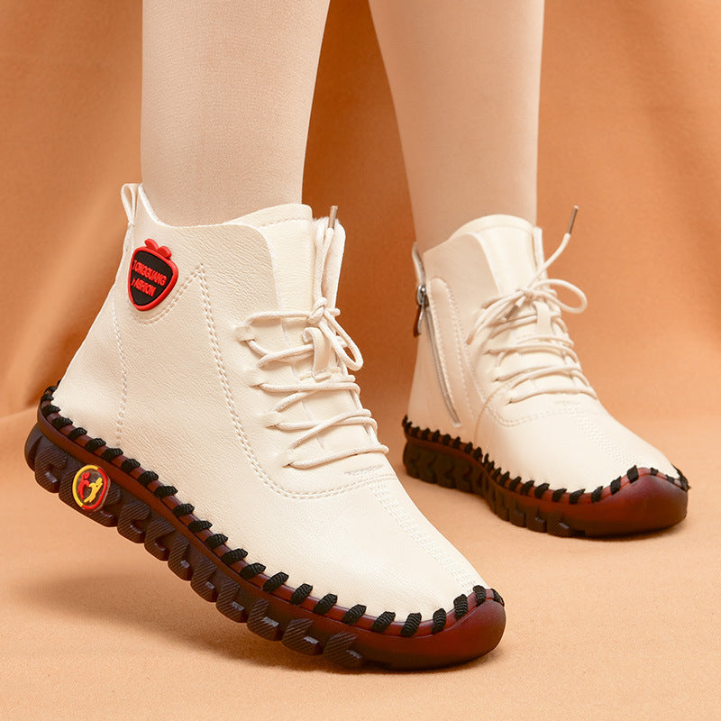 Hand-sewn Women's High-top Cotton Shoes Casual Winter Plush Warm Soft Sole Anti-slip Mother Shoes eprolo