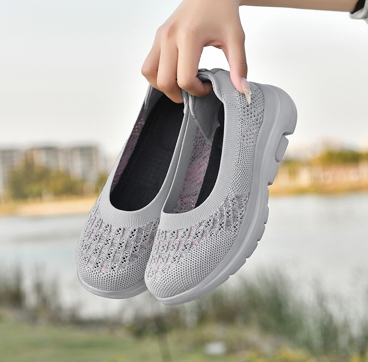 Ankle Socks Flat Knit Shoes Women Casual Solid Color Outdoor Travel Mom Breathable Shoes eprolo