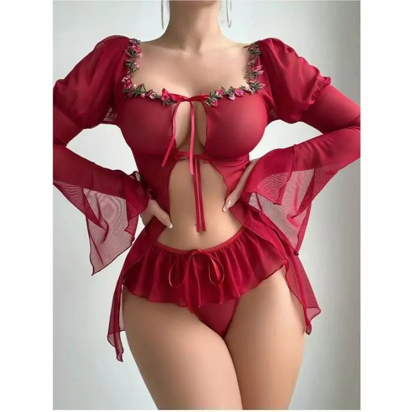 Strap Sleep Dress Erotic Lingerie Sleepwear Embroidered Design eprolo
