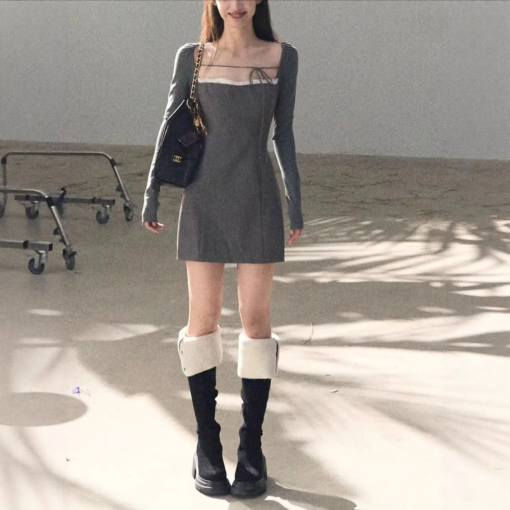 Sexy Black Fitted Long Sleeve Dress for Women  Slim Short Dress eprolo