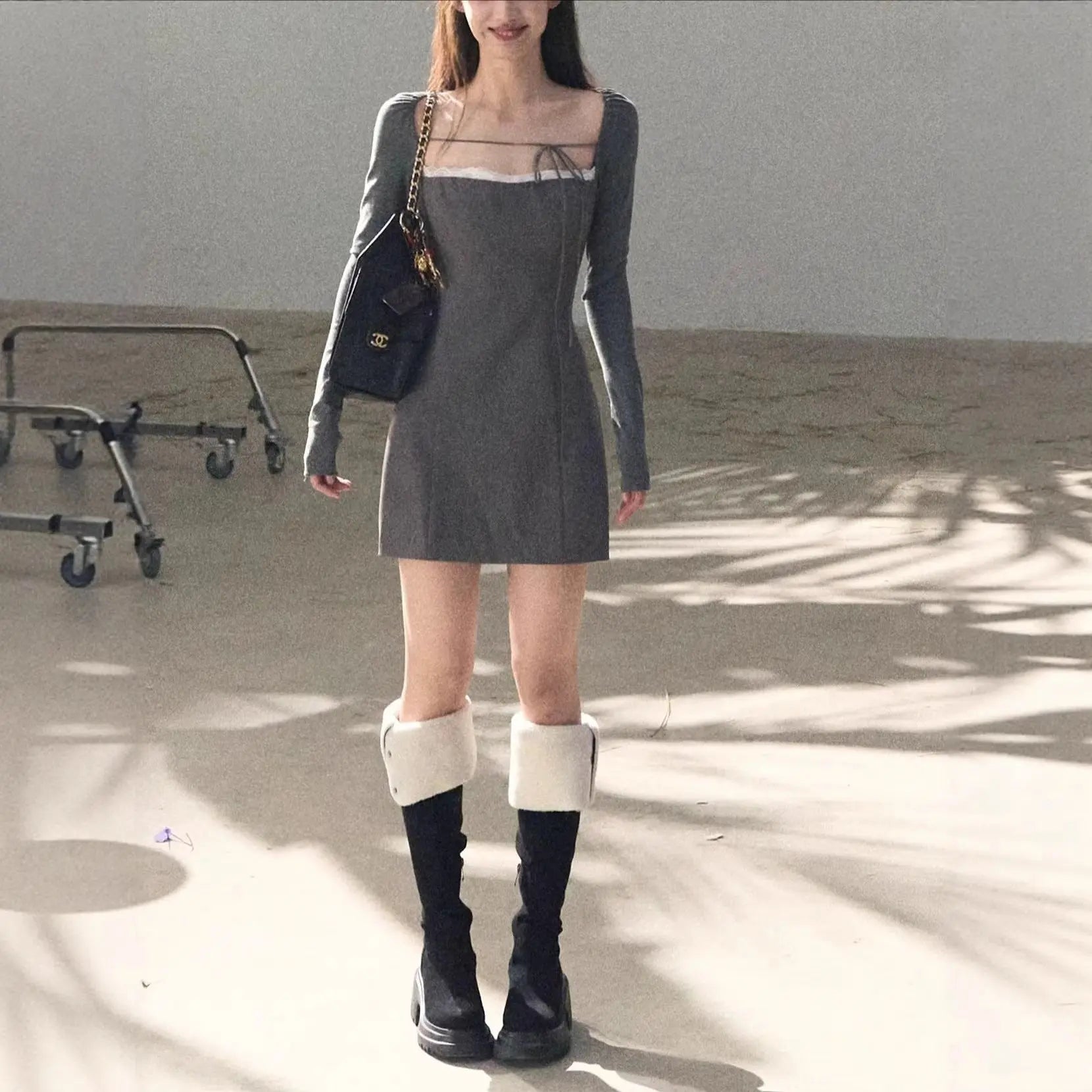 Sexy Black Fitted Long Sleeve Dress for Women  Slim Short Dress eprolo