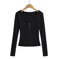 Round neck button long sleeved top eprolo