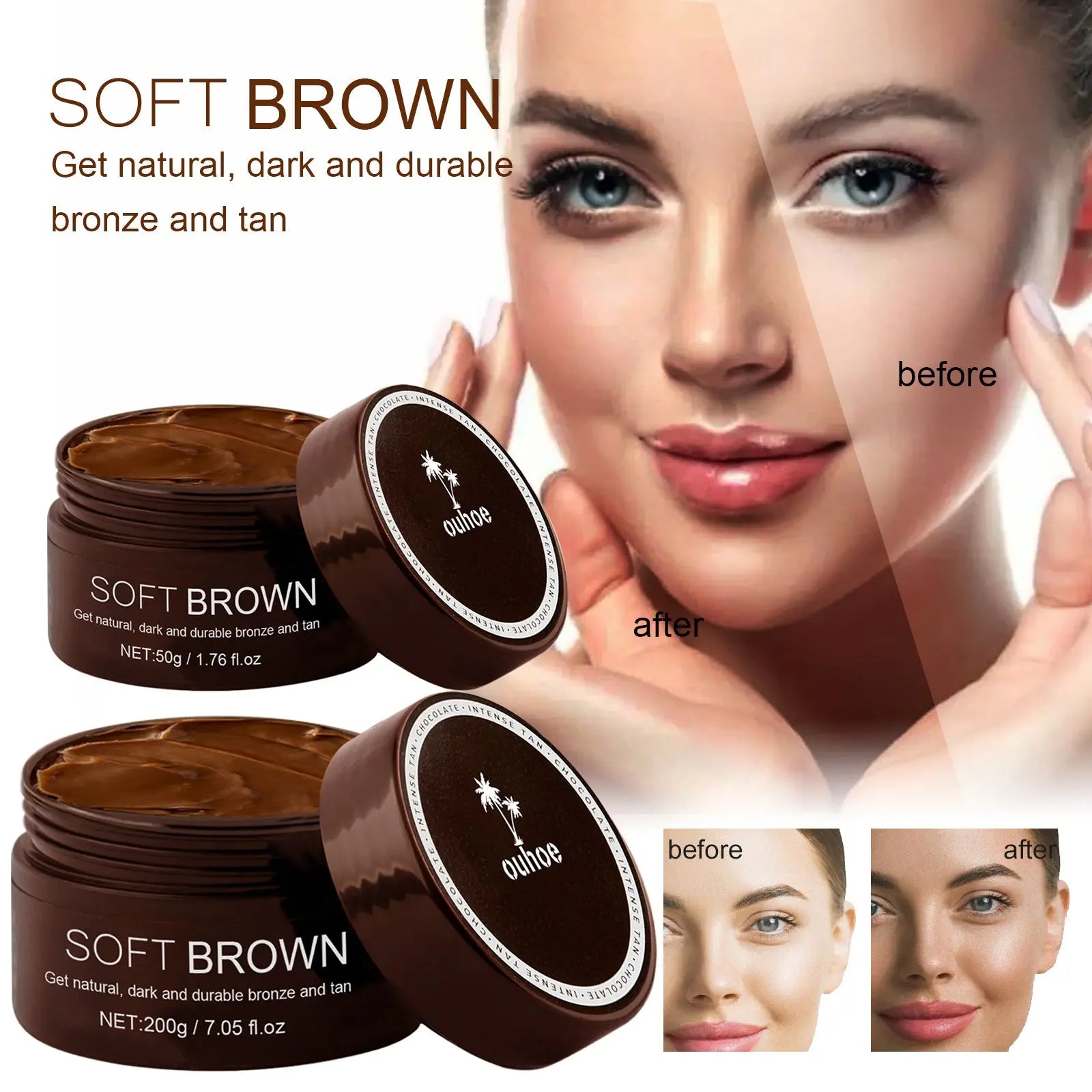 OUHOE Soft Brown, Summer Seaside Tanning Dark Tan Moisturizing Cream for Tanning Skin eprolo