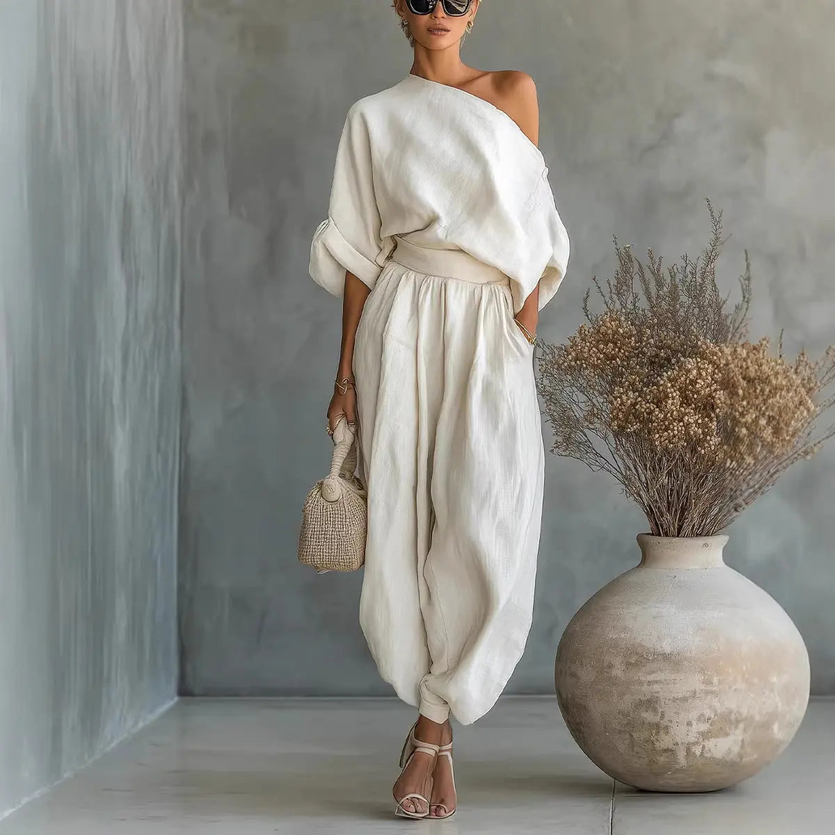 Loose wide leg casual loose top lantern pants cotton and linen eprolo