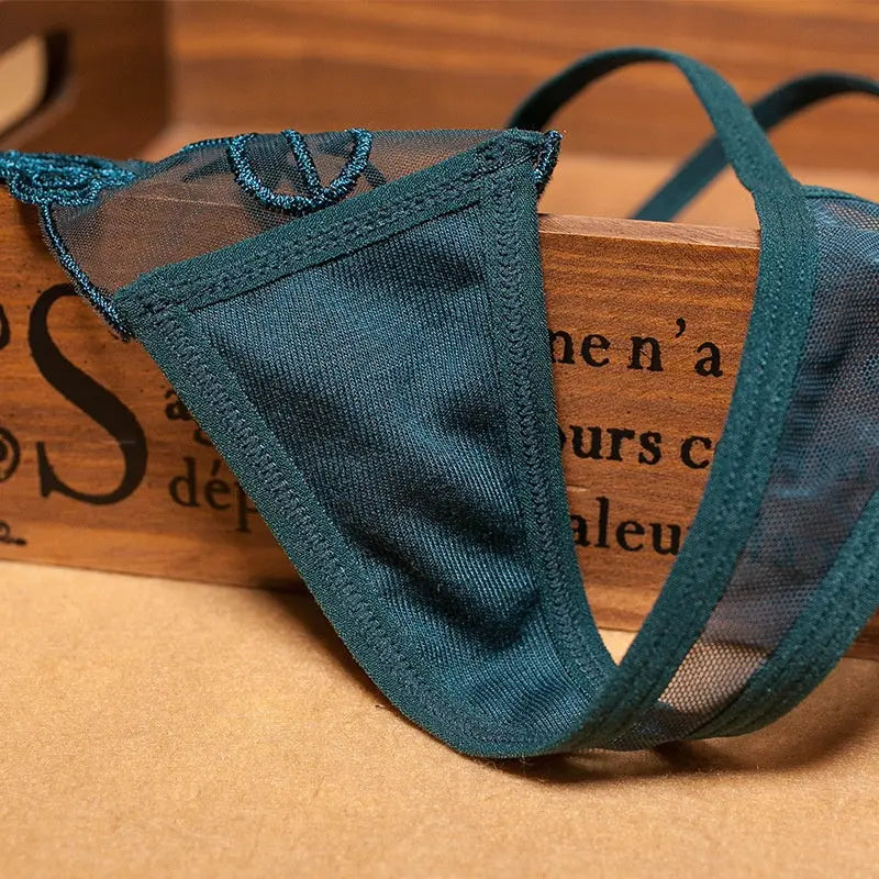 Embroidered women's thong with transparent mesh and fine straps, seamless underwear for women My Store