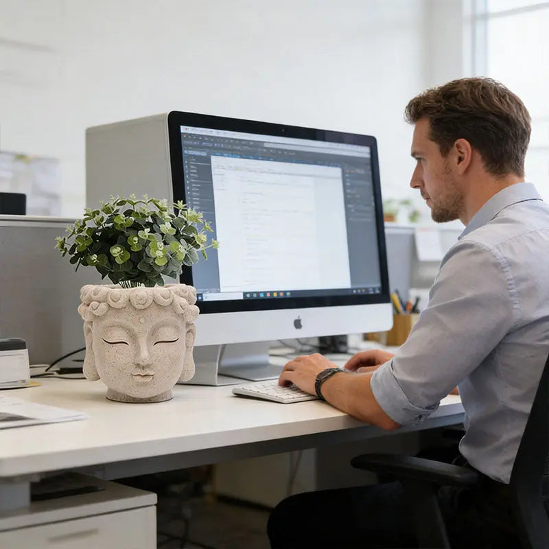 Buddha Head Flower Pot, Small Resin Succulent Planter, Garden Pot Home Office Desk Decoration eprolo