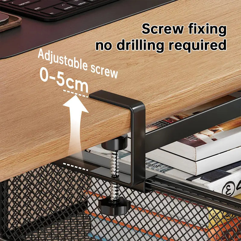 Desktop Drawer Organizer, Under-Desk Hanging Storage Box, Iron Mesh Office Supply, Long Rectangle Design, Chinese Style eprolo