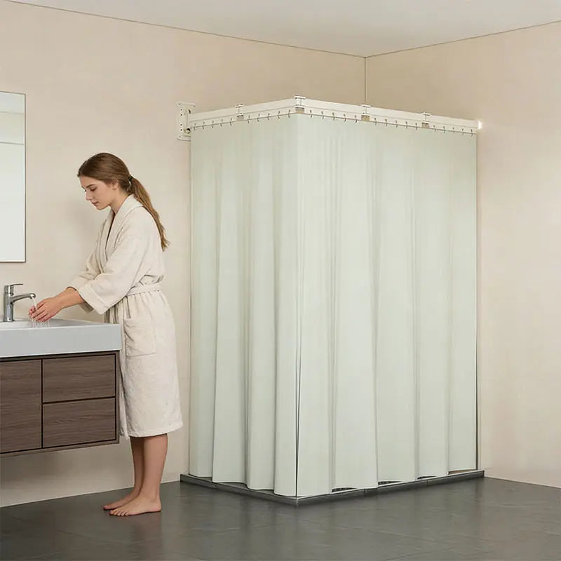 Foldable Shower Curtain Set, Invisible Waterproof Polyester Shower Divider, Retractable for Wet & Dry Zone Separation. eprolo