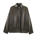 Stand collar faux leather pilot jacket eprolo