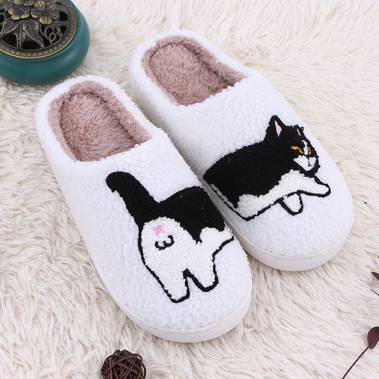 Home plush thick cartoon cow cat cute cotton slippers for women eprolo