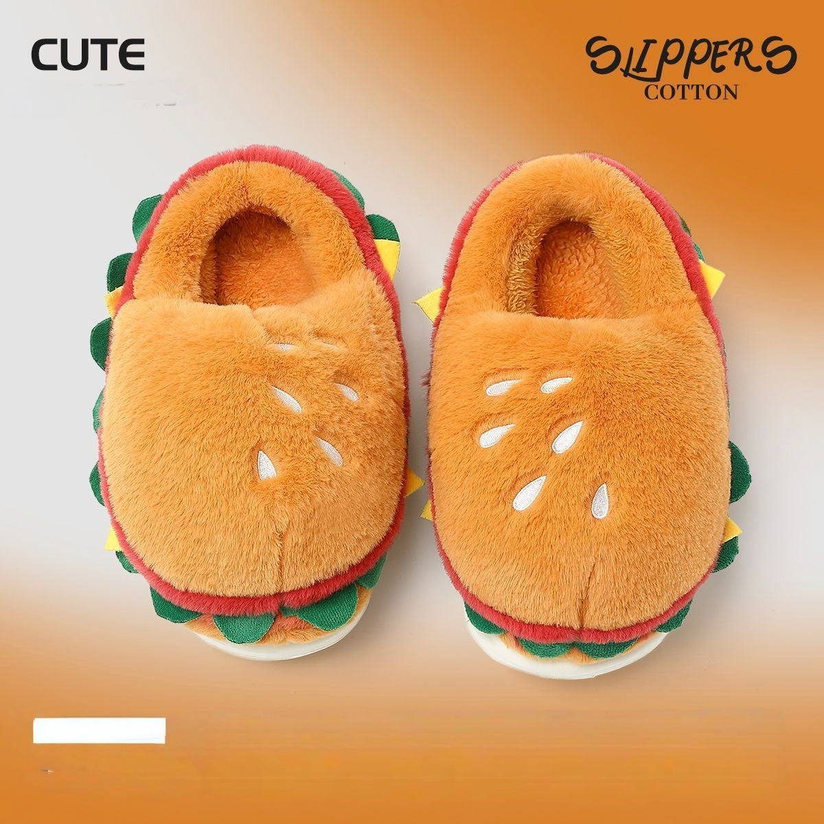 Cartoon Hamburger Cotton Shoes Women Winter New Cute Outdoor Wear Warm Home Slip-Resistant Fleece-Lined Thick Soft Sole Cotton Slippers eprolo