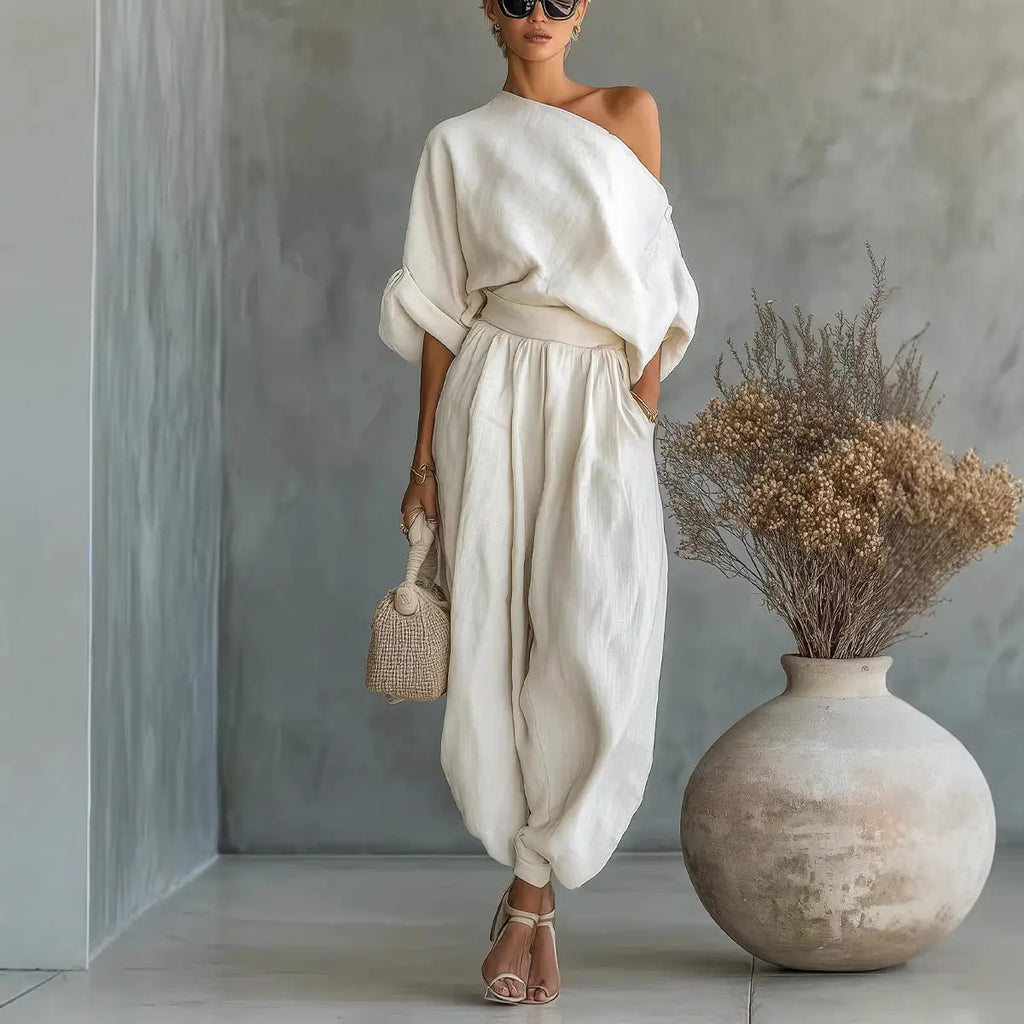 Loose wide leg casual loose top lantern pants cotton and linen eprolo