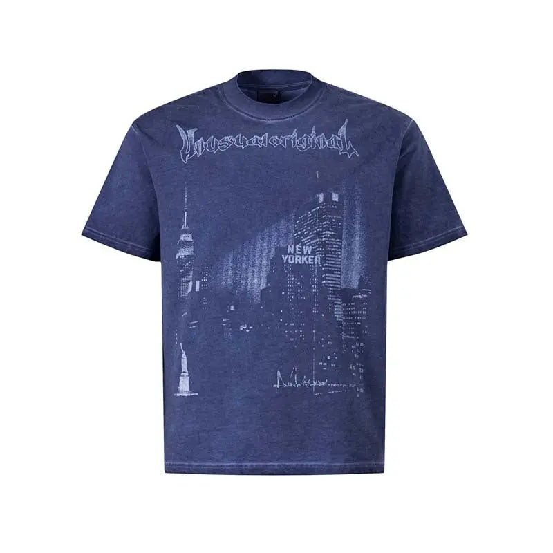 Urban architecture printing washing and making old short sleeves eprolo