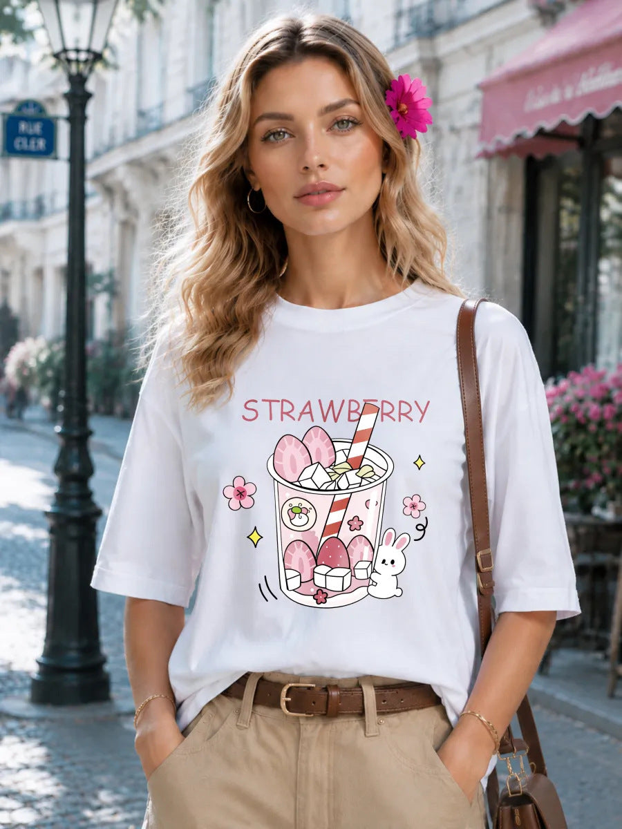 Rabbit pattern loose short sleeved T-shirt eprolo
