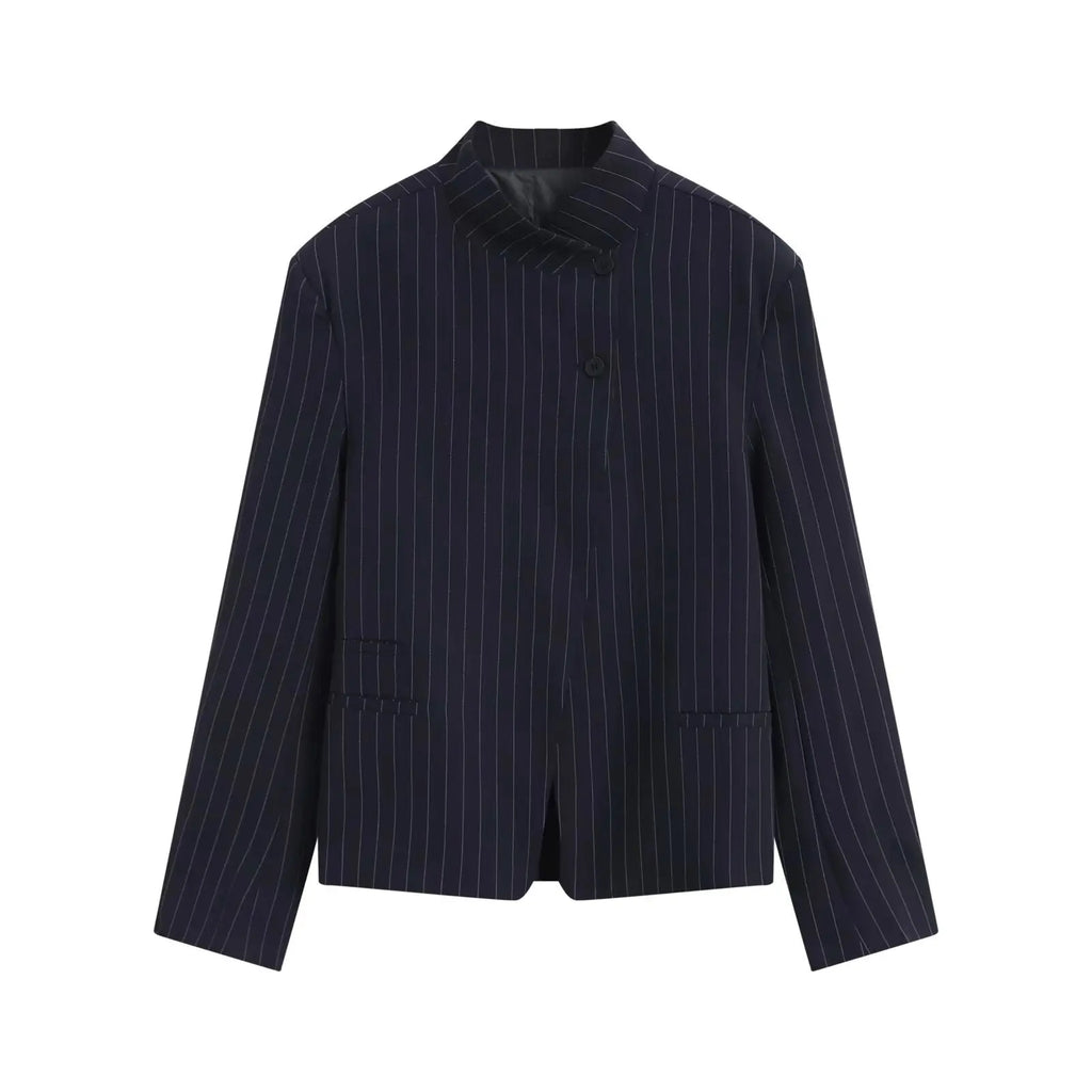 Chic Solid Color High Neck Suit Jacket for Women eprolo