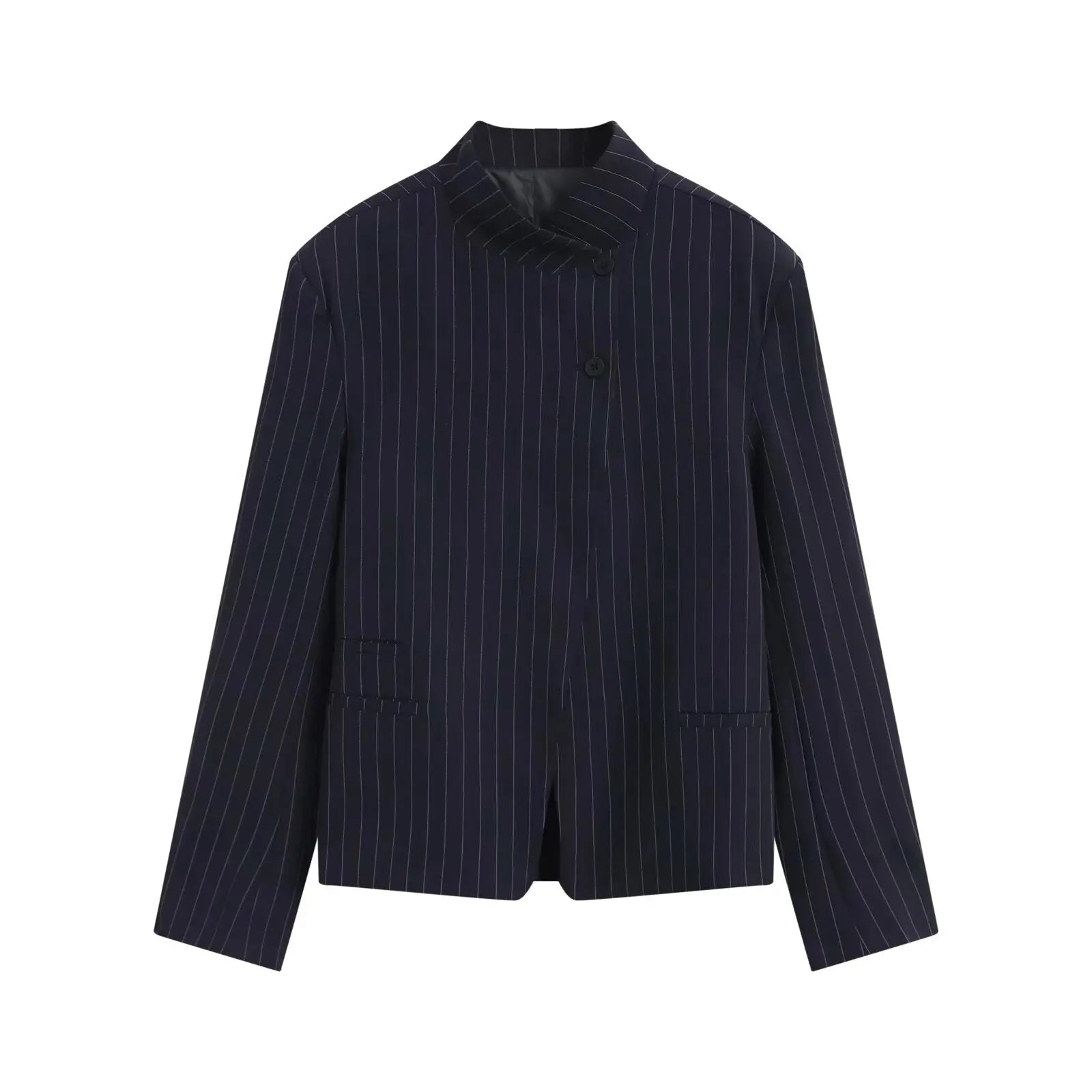 Chic Solid Color High Neck Suit Jacket for Women eprolo