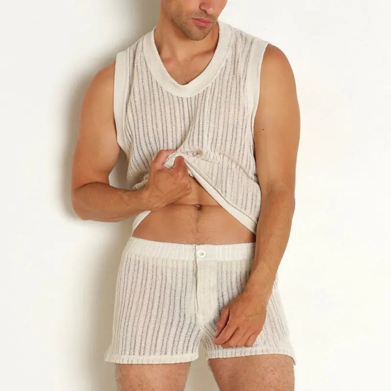 Casual Men's Solid Color Tank Top and Shorts Set, Summer Fashion Outfit, Simple and Versatile Design eprolo