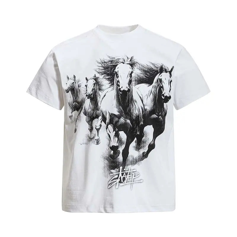 War horse galloping printed round neck short sleeved shirt eprolo